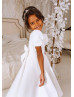 Short Puff Sleeves White Satin Tulle Flower Girl Dress